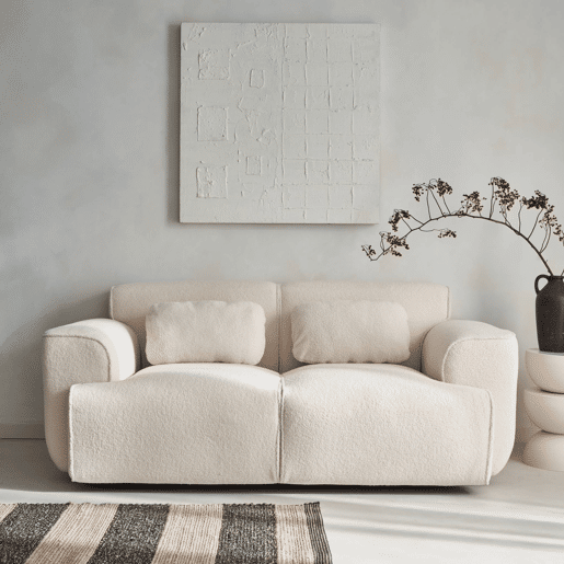 Sofá de 2 lugares em tecido bouclette, Wallas boucle, Boucle branco, 178x97.5x73 cm