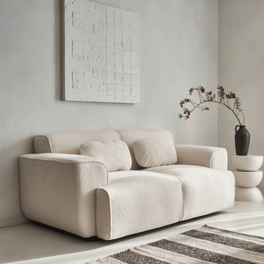 Sofá de 2 lugares em tecido bouclette, Wallas boucle, Boucle branco, 178x97.5x73 cm