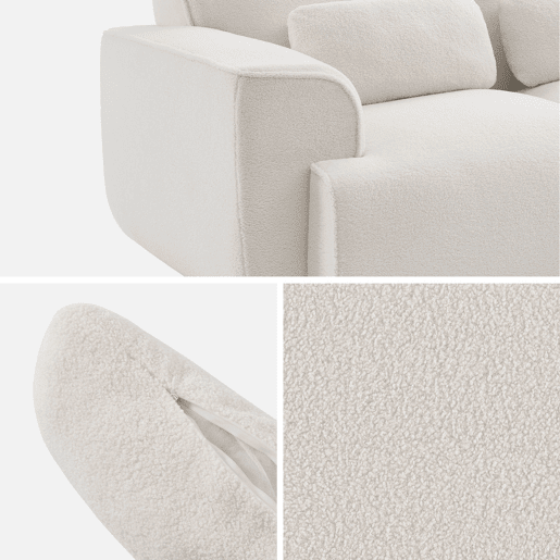Sofá de 2 lugares em tecido bouclette, Wallas boucle, Boucle branco, 178x97.5x73 cm
