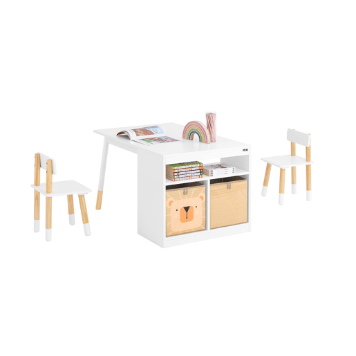 Mesa infantil com 2 cadeiras Mesa infantil com 1 compartimento e 2 caixas de arrumação Branco KMB113-W SoBuy PT