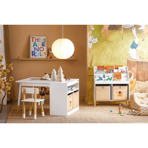 Mesa infantil com 2 cadeiras Mesa infantil com 1 compartimento e 2 caixas de arrumação Branco KMB113-W SoBuy PT
