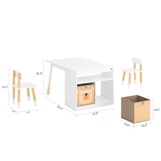 Mesa infantil com 2 cadeiras Mesa infantil com 1 compartimento e 2 caixas de arrumação Branco KMB113-W SoBuy PT
