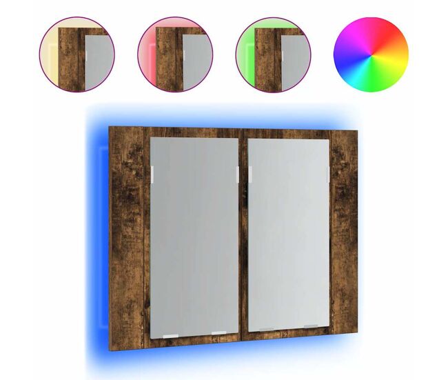 Vidaxl armario con espejo led madera roble ahumado 60x12x45 cm