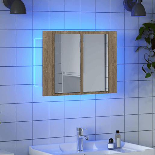 vidaXL Armário espelhado casa de banho LED acrílico carvalho sonoma