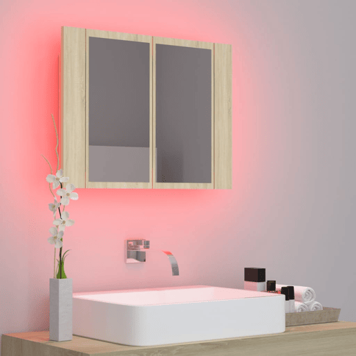 vidaXL Armário espelhado casa de banho LED acrílico carvalho sonoma