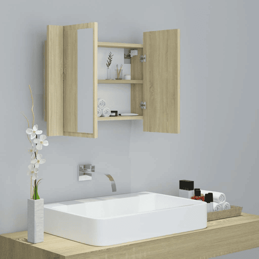 vidaXL Armário espelhado casa de banho LED acrílico carvalho sonoma