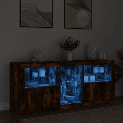 vidaXL Aparador com luzes LED 162x37x67 cm carvalho fumado
