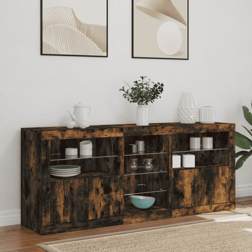 vidaXL Aparador com luzes LED 162x37x67 cm carvalho fumado