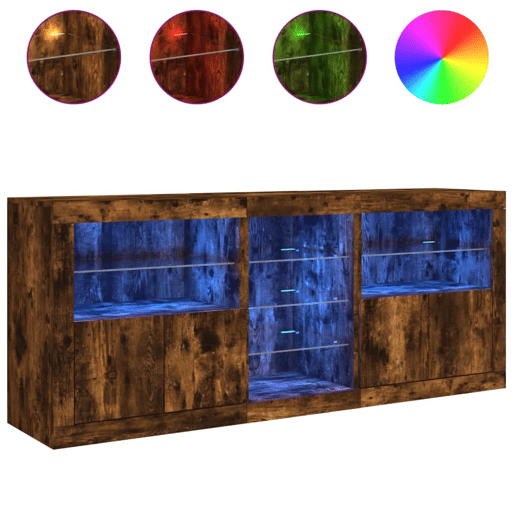 vidaXL Aparador com luzes LED 162x37x67 cm carvalho fumado