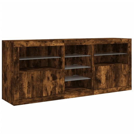 vidaXL Aparador com luzes LED 162x37x67 cm carvalho fumado