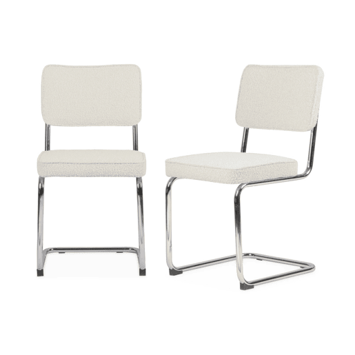 Cadeiras cantilever de laço texturado, set de 2, Maja, Blanc cassé, 46x54.5x84.5 cm
