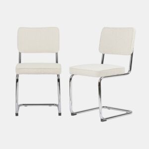 Cadeiras cantilever de laço texturado, set de 2, Maja, Blanc cassé, 46x54.5x84.5 cm