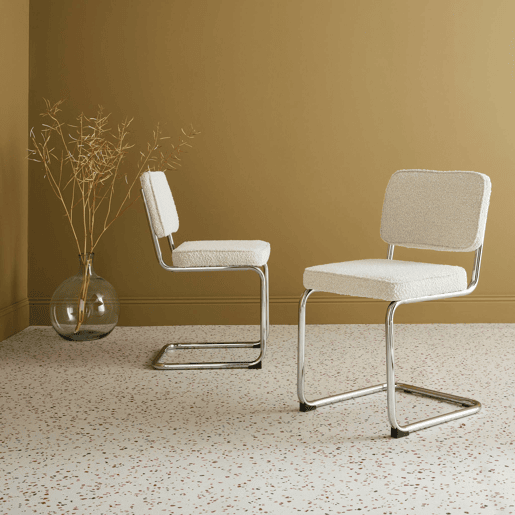 Cadeiras cantilever de laço texturado, set de 2, Maja, Blanc cassé, 46x54.5x84.5 cm