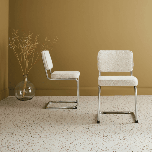 Cadeiras cantilever de laço texturado, set de 2, Maja, Blanc cassé, 46x54.5x84.5 cm