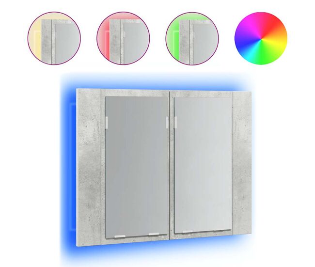 Vidaxl armario espejo baño luz led acrílico gris hormigón 60x12x45 cm