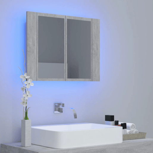 vidaXL Armário espelhado casa de banho LED acrílico cinza cimento vidaXL Armário espelhado casa de banho LED acrílico cinza cimento