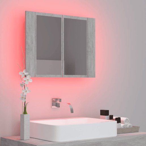 vidaXL Armário espelhado casa de banho LED acrílico cinza cimento vidaXL Armário espelhado casa de banho LED acrílico cinza cimento