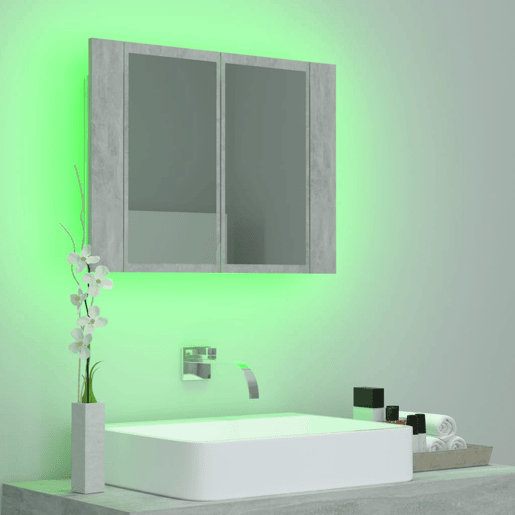 vidaXL Armário espelhado casa de banho LED acrílico cinza cimento vidaXL Armário espelhado casa de banho LED acrílico cinza cimento