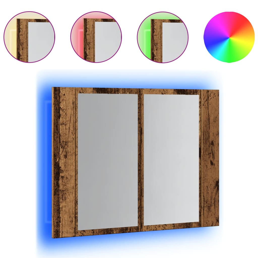 Vidaxl armario con espejo led madera ingeniería envejecida 60x12x45 cm
