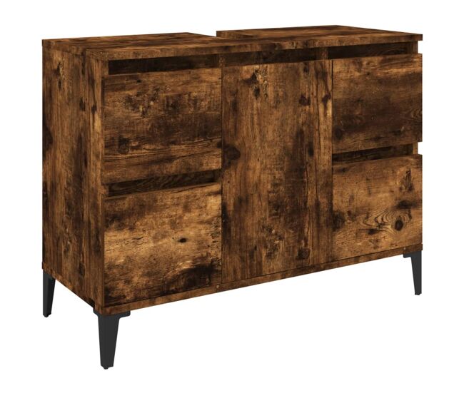 Vidaxl armario de lavabo madera contrachapada roble ahumado 80x33x60cm