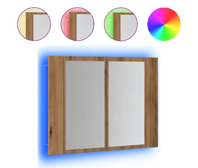 Vidaxl armario con espejo y led madera roble artisan 60x12x45 cm