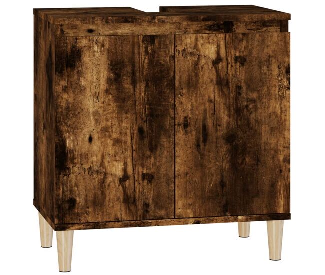 Vidaxl armario de lavabo madera contrachapada roble ahumado 58x33x60cm