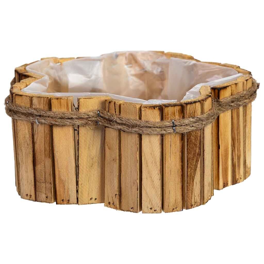 Cesto con forma de flor de madera 21x21x9h cm