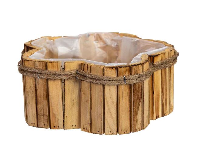 Cesto con forma de flor de madera 21x21x9h cm