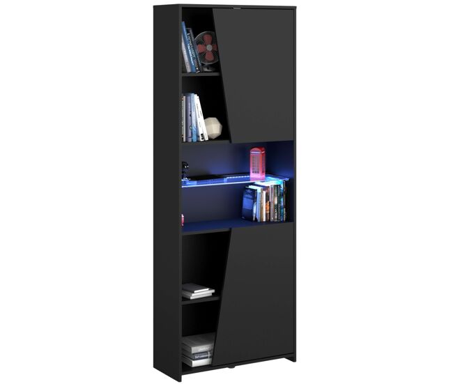 Estantería Gaming con LED incluido color negro librería gamer 6 estantes estilo moderno mueble 180x67x28 cm