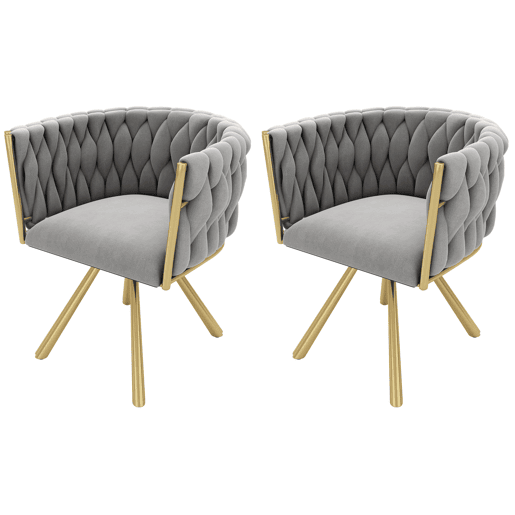 Conjunto de 2 cadeiras giratórias de veludo com braços - pernas de metal dourado - Cinzento
