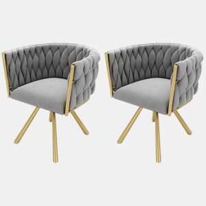 Conjunto de 2 cadeiras giratórias de veludo com braços - pernas de metal dourado - Cinzento