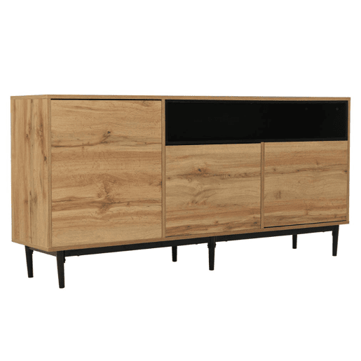 Aparador moderno em madeira com 3 portas, 1 nicho e prateleiras 160x35x76 cm