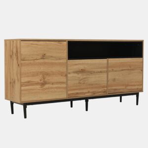 Aparador moderno em madeira com 3 portas, 1 nicho e prateleiras 160x35x76 cm
