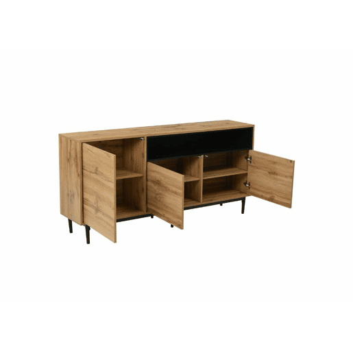 Aparador moderno em madeira com 3 portas, 1 nicho e prateleiras 160x35x76 cm