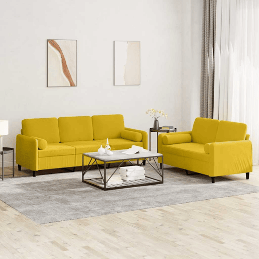 vidaXL 2 pcs conjunto de sofás com almofadas veludo amarelo