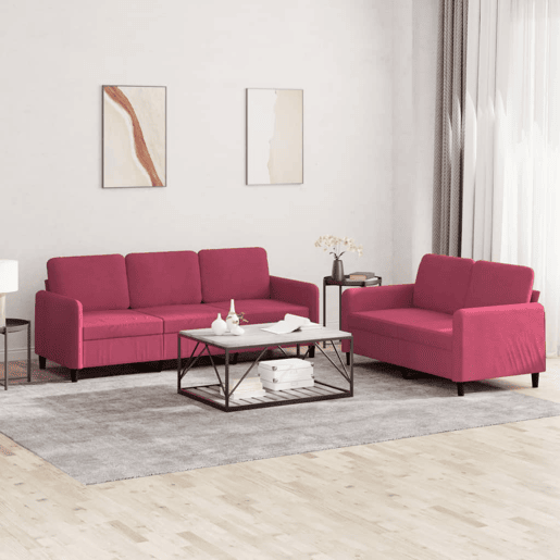 vidaXL 2 pcs conjunto de sofás veludo vermelho-tinto vidaXL 2 pcs conjunto de sofás veludo vermelho-tinto