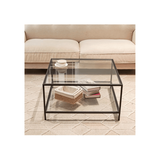 Mesa de centro em vidro e metal preto HUDD LMKZ Mesa de centro em vidro e metal preto HUDD LMKZ