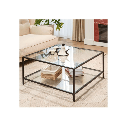 Mesa de centro em vidro e metal preto HUDD LMKZ Mesa de centro em vidro e metal preto HUDD LMKZ