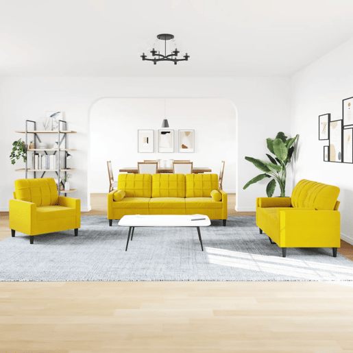 vidaXL 3 pcs conjunto de sofás com almofadões e rolos veludo amarelo