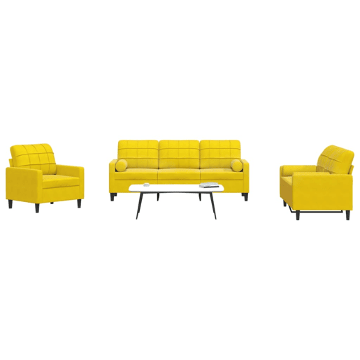 vidaXL 3 pcs conjunto de sofás com almofadões e rolos veludo amarelo