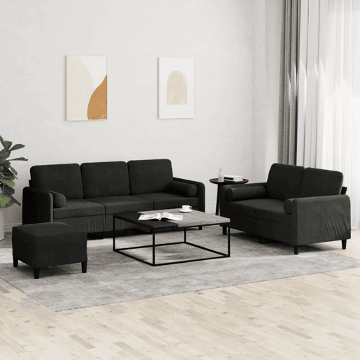 vidaXL 3 pcs conjunto de sofás com almofadas veludo preto vidaXL 3 pcs conjunto de sofás com almofadas veludo preto