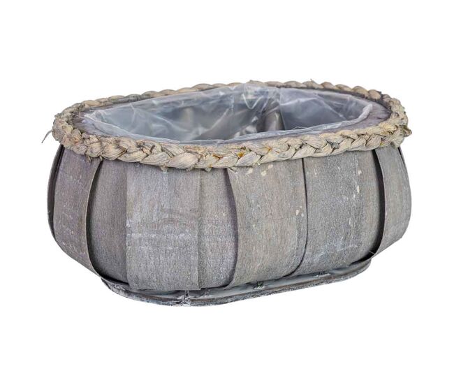 Cesto ovalado de madera azul 25x17x11h cm