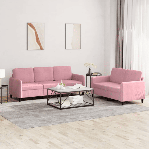 vidaXL 2 pcs conjunto de sofás veludo rosa