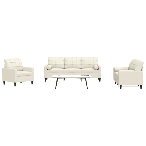 vidaXL 3 pcs conjunto de sofás com almofadões e rolos veludo creme vidaXL 3 pcs conjunto de sofás com almofadões e rolos veludo creme