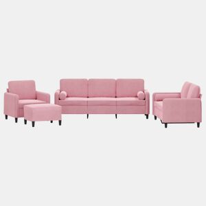 vidaXL 4 pcs conjunto de sofás com almofadas veludo rosa