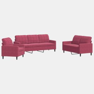 vidaXL 3 pcs conjunto de sofás com almofadões veludo vermelho tinto
