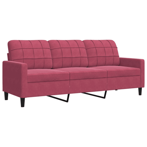 vidaXL 3 pcs conjunto de sofás com almofadões veludo vermelho tinto