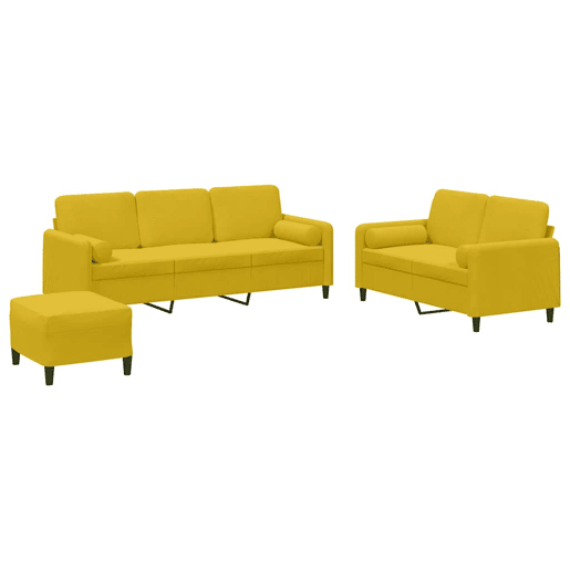 vidaXL 3 pcs conjunto de sofás com almofadas veludo amarelo vidaXL 3 pcs conjunto de sofás com almofadas veludo amarelo