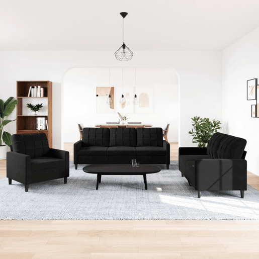 vidaXL 3 pcs conjunto de sofás com almofadões veludo preto