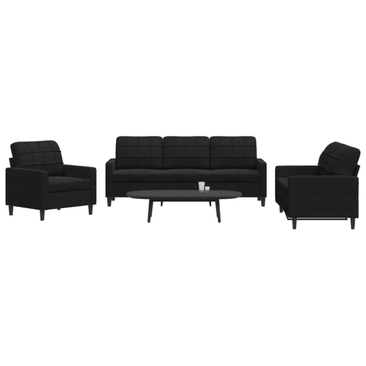 vidaXL 3 pcs conjunto de sofás com almofadões veludo preto